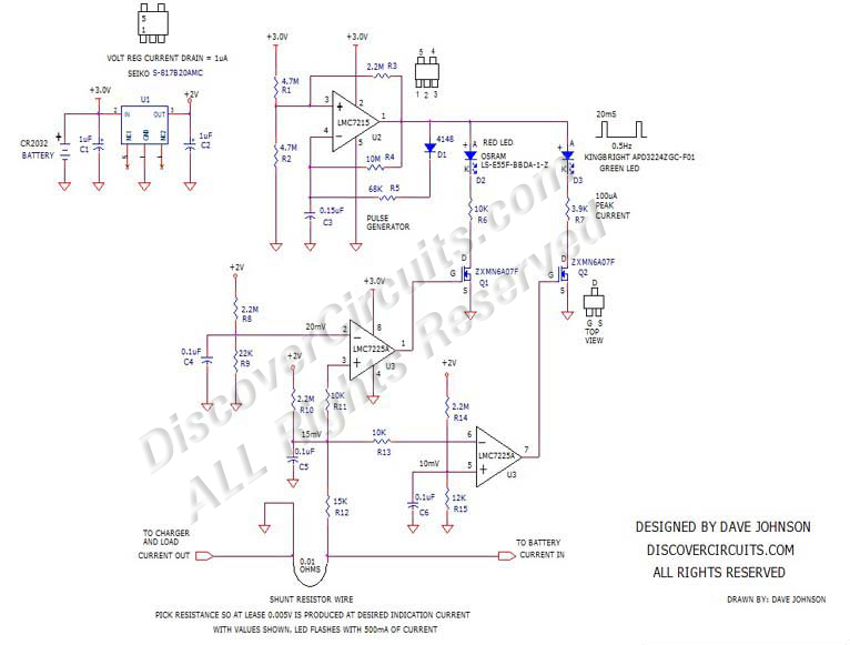 Bidirectional DC-Current Indicator Circuit designed

 by David Johnson, March 31, 2011